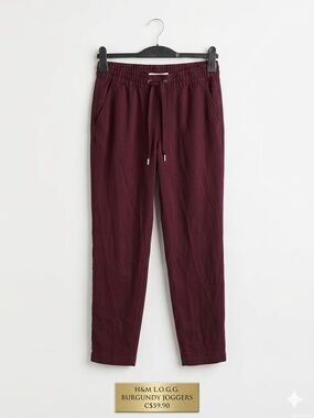 H&M L.O.G.G. Archive 2018 Burgundy Twill Jogger Pants 4 EUC